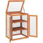 Serre armoire en bois brun avec portes et couvercle ouverts