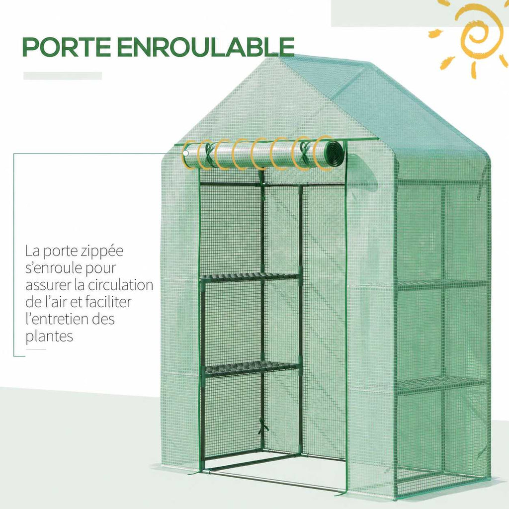 Porte zippée enroulée au sommet de la petite serre verte