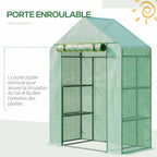 Porte zippée enroulée au sommet de la petite serre verte