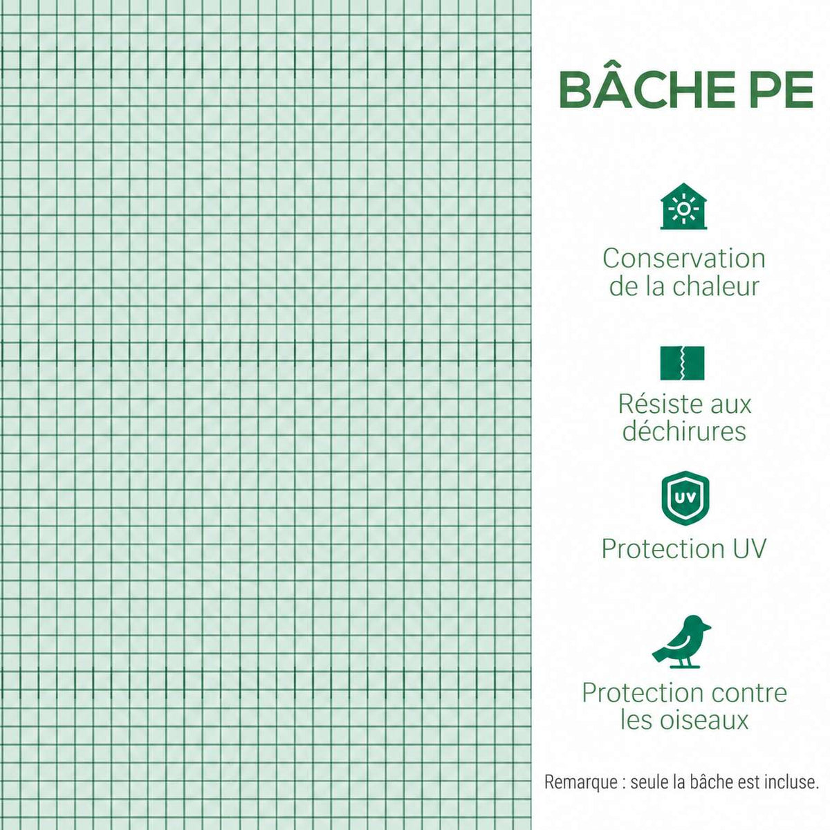 Présentation de la bâche verte tramée de remplacement pour serre