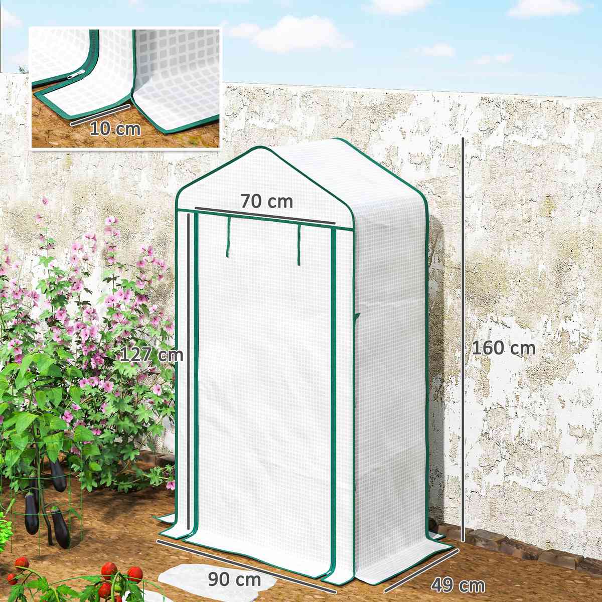 Dimensions de la mini serre blanche : 90 × 49 × 160 cm