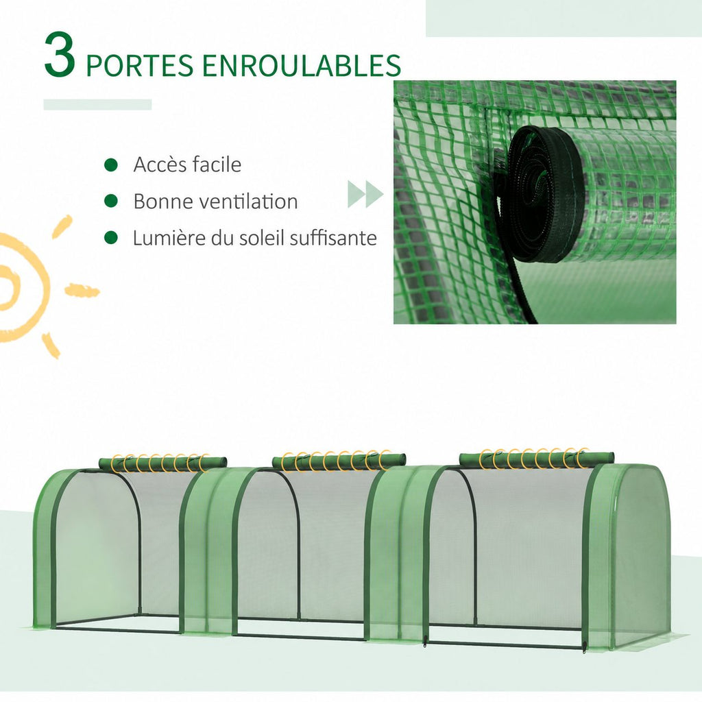 Mini serre avec trois portes et détail d’une attache