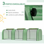 Mini serre avec trois portes et détail d’une attache