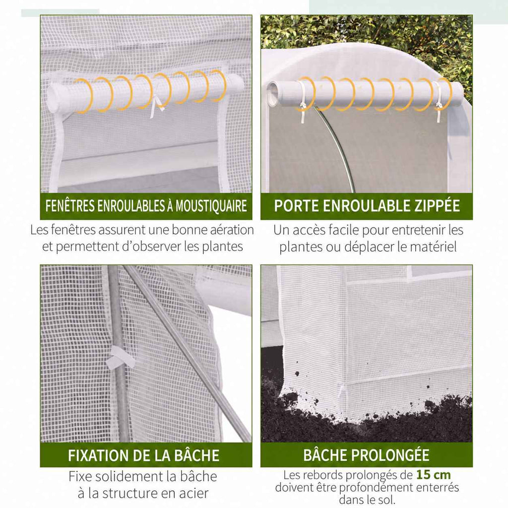 Porte, fenêtre, attaches et bas de housse de la serre blanche