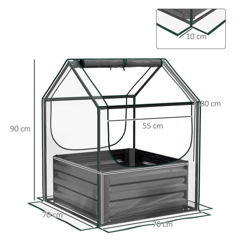 Dimensions du carré potager avec serre : 70 × 70 × 90 cm