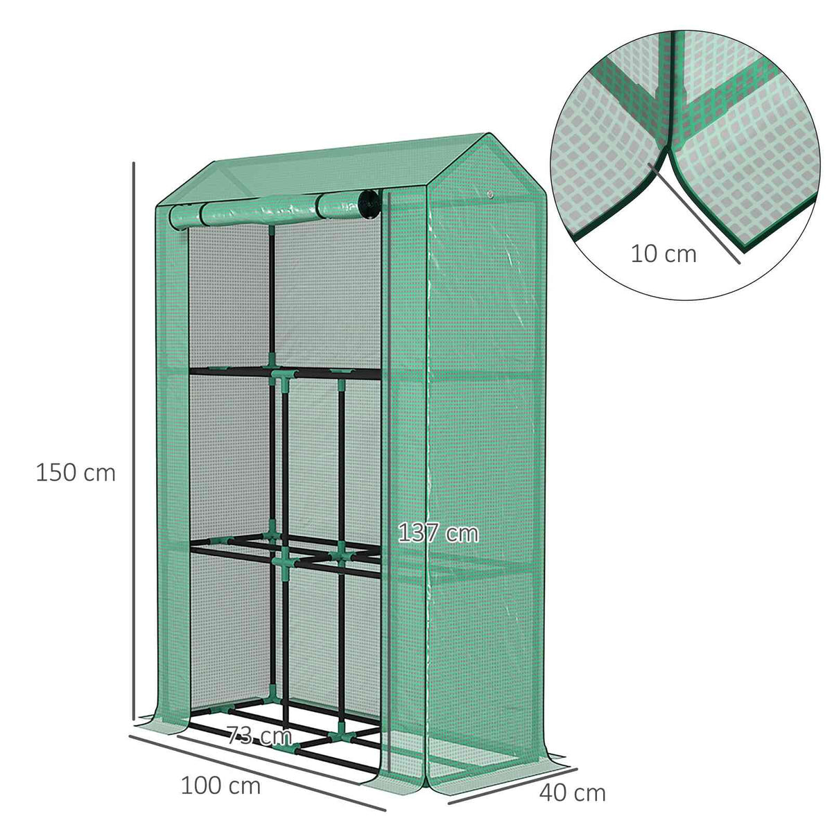Dimensions de la mini serre verte : 100 × 40 × 150 cm