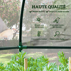Détail de la housse transparente et d’un raccord de la serre adossée