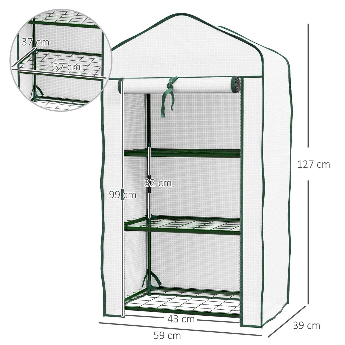 Dimensions de la mini serre blanche : 59 × 39 × 127 cm