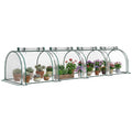 Mini serre tunnel transparente abritant plusieurs plantes en pots