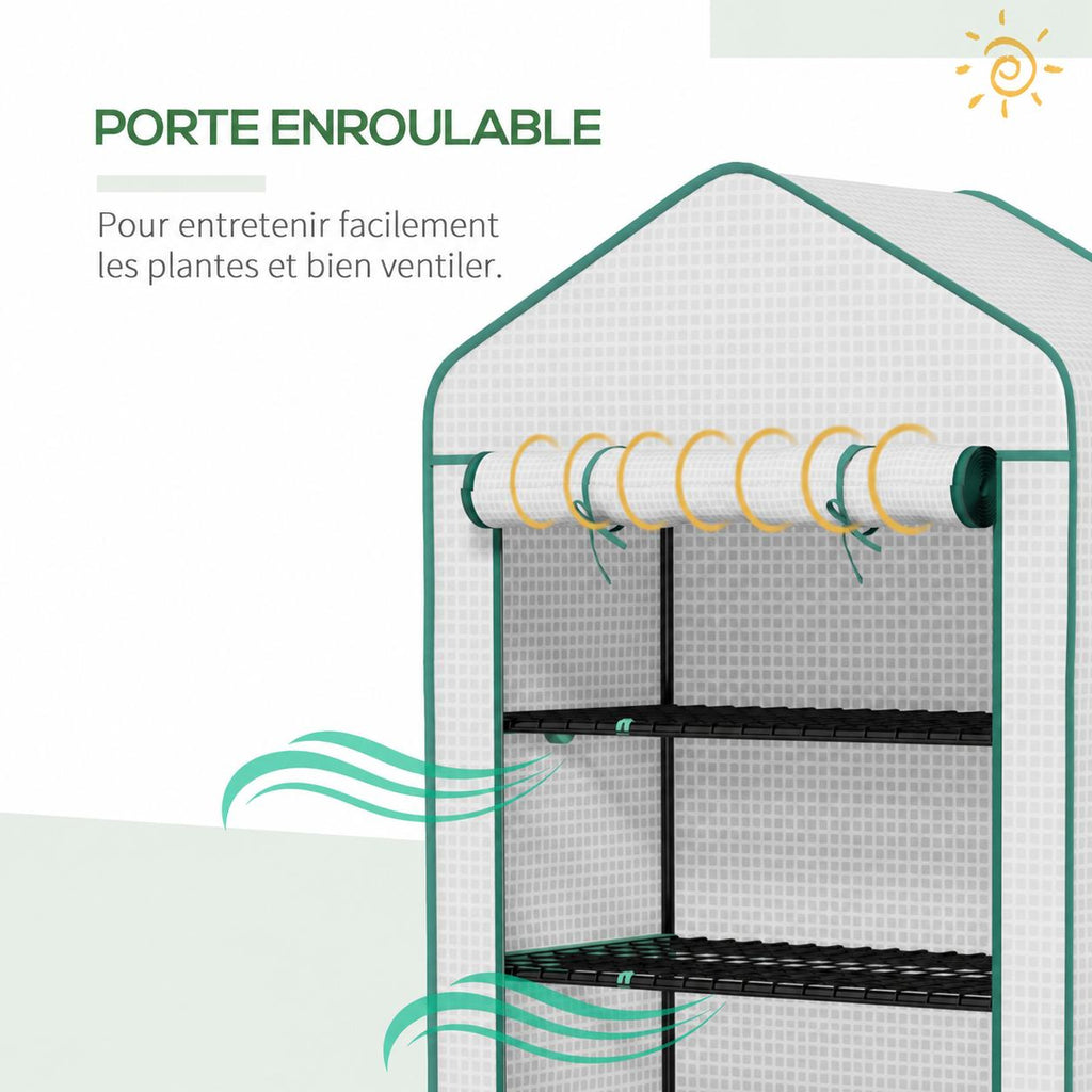 Porte enroulée de la serre blanche à étagères