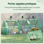 Présentation des trois portes zippées de la mini-serre verte