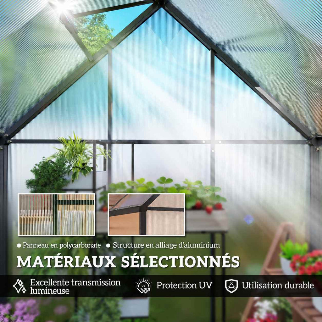 Détails de l’intérieur, des panneaux et de la structure de la serre étroite