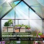 Détails de l’intérieur, des panneaux et de la structure de la serre étroite