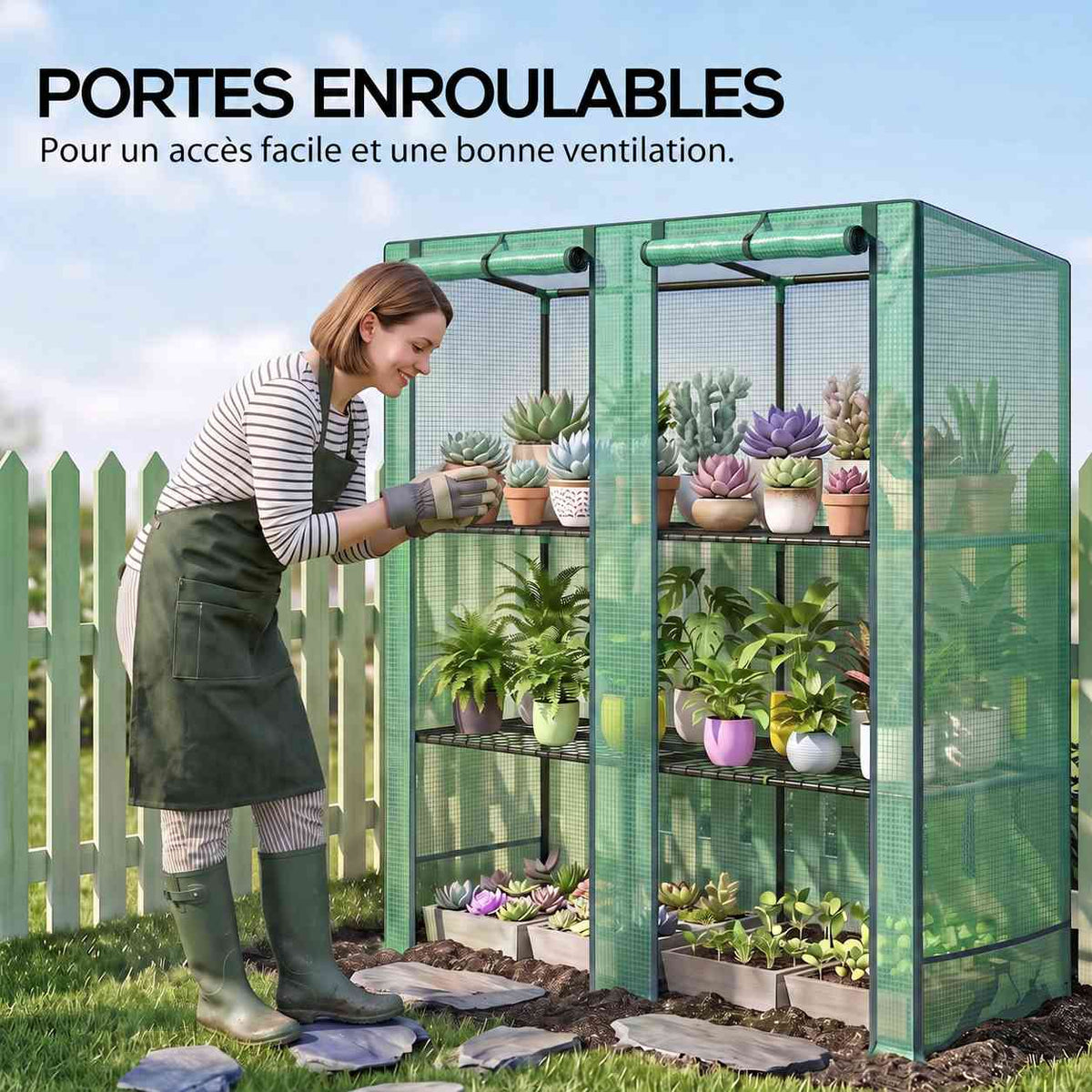 Jardinière prenant soin des plantes dans la serre verte