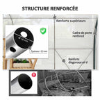 Détails des tubes, du cadre de porte et des renforts de la serre tunnel