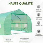Présentation de la bâche verte et du cadre de la serre tunnel