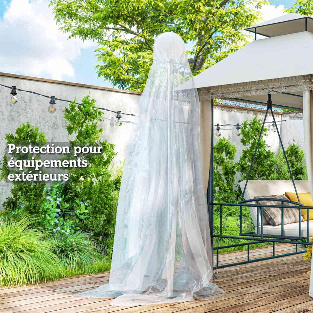 Bâche translucide couvrant un équipement extérieur sur une terrasse