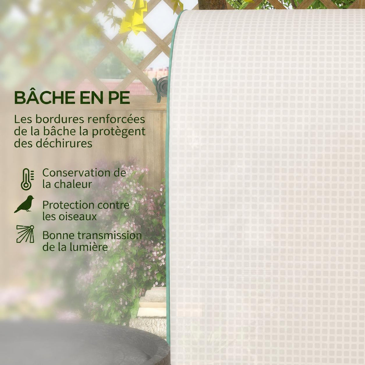 Gros plan de la housse blanche et de ses bordures