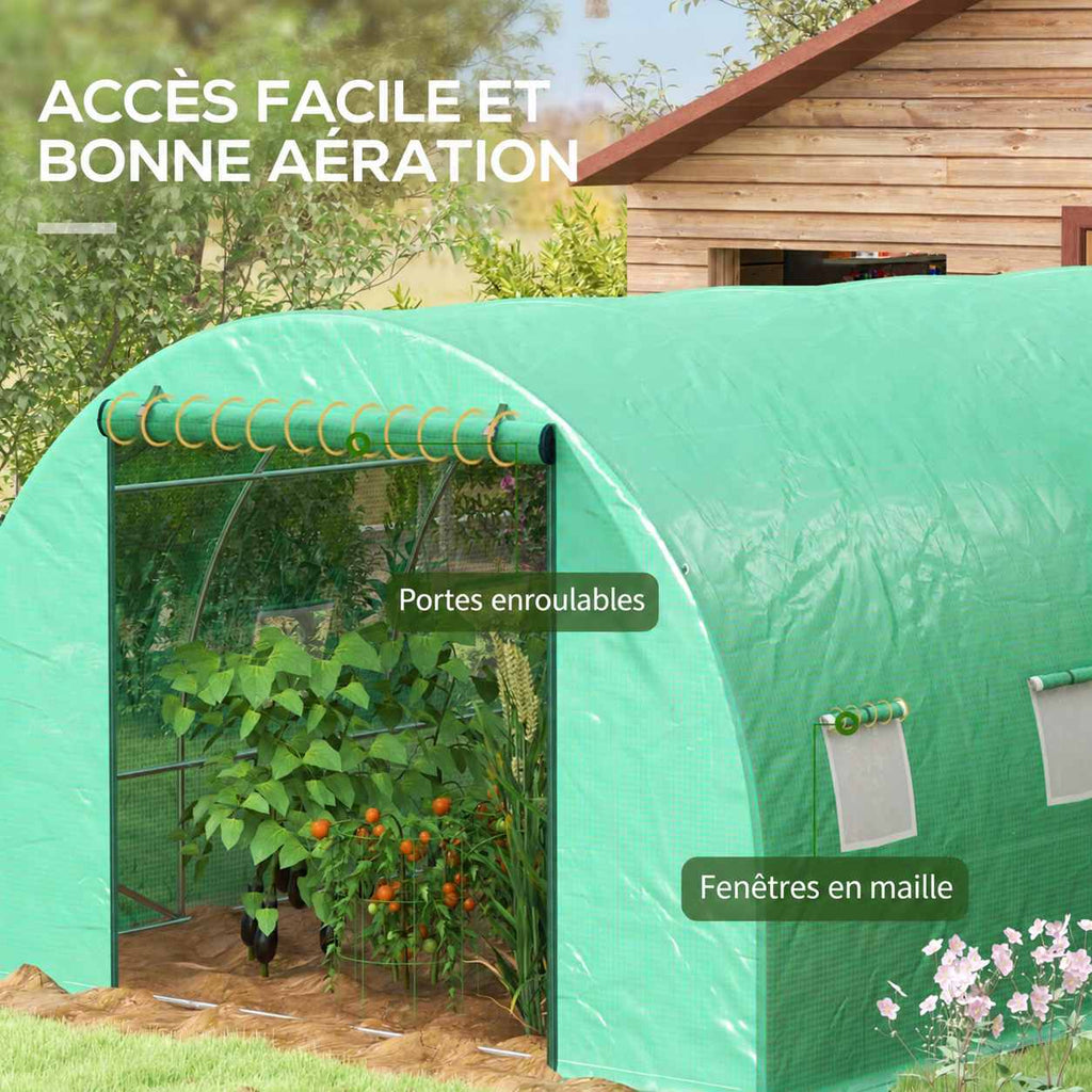 Porte enroulée et fenêtres latérales de la serre verte