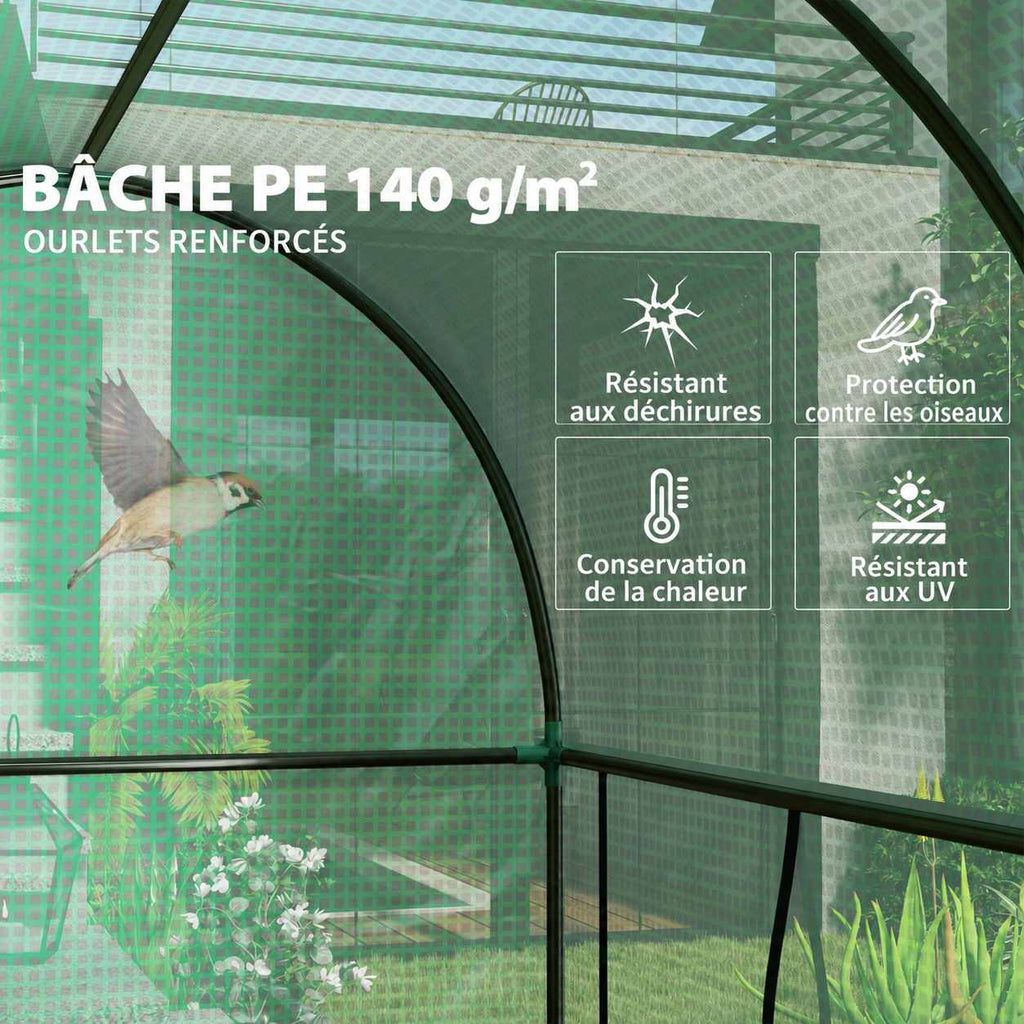 Gros plan intérieur de la housse verte et des arceaux