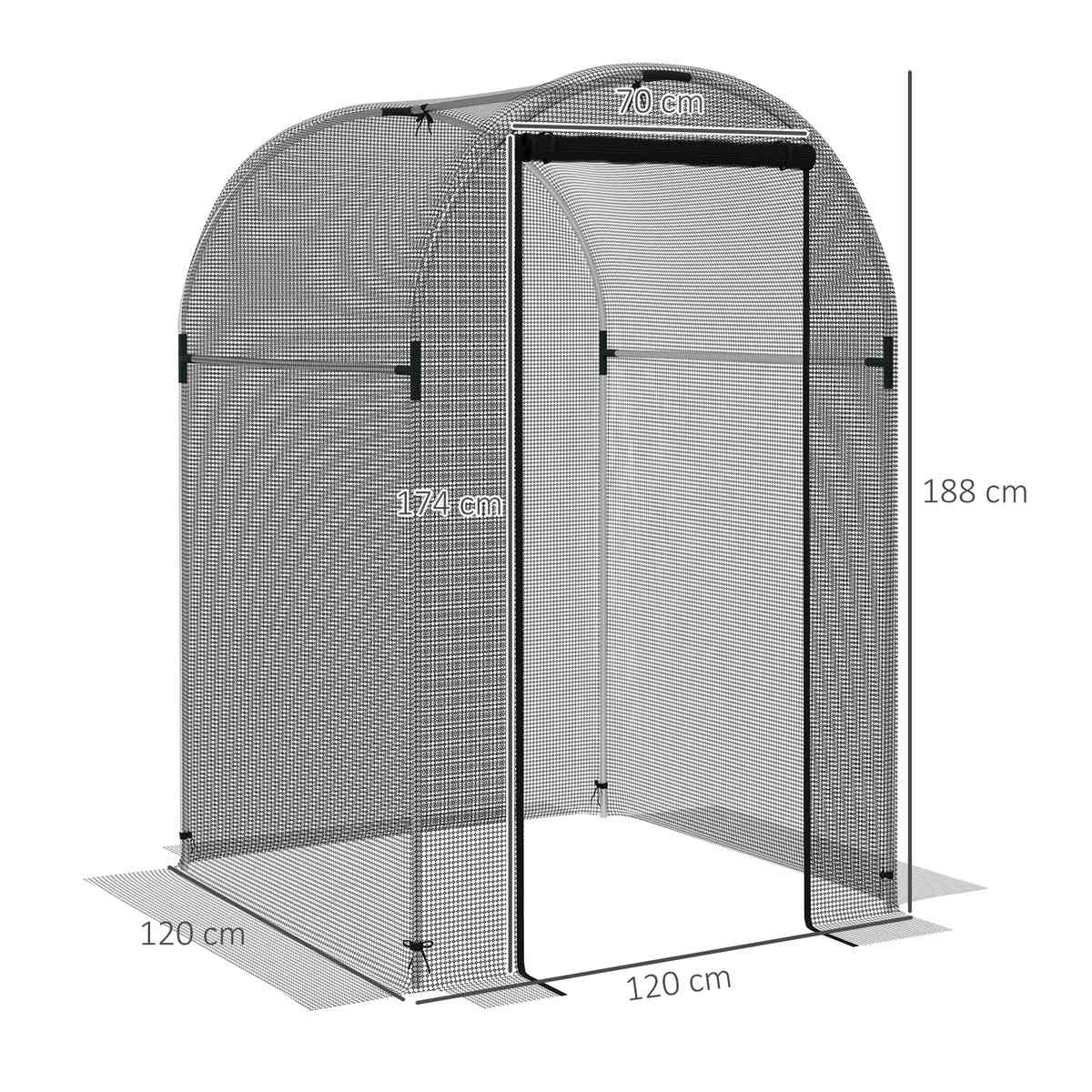 Dimensions de la cage fruitière : 120 × 120 × 188 cm