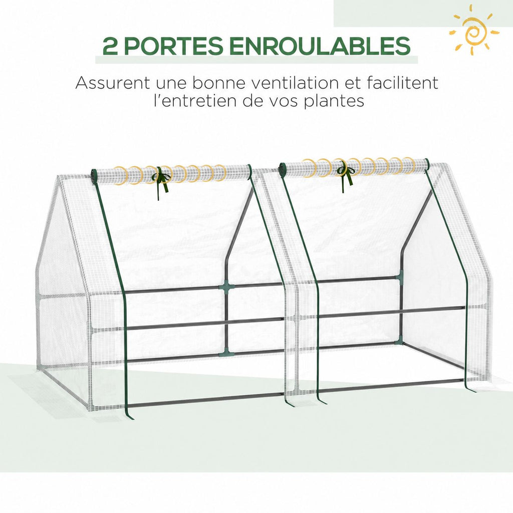 Présentation des deux portes enroulables de la mini-serre blanche