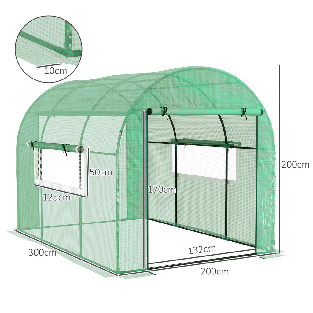 Dimensions de la serre tunnel verte : 300 × 200 × 200 cm