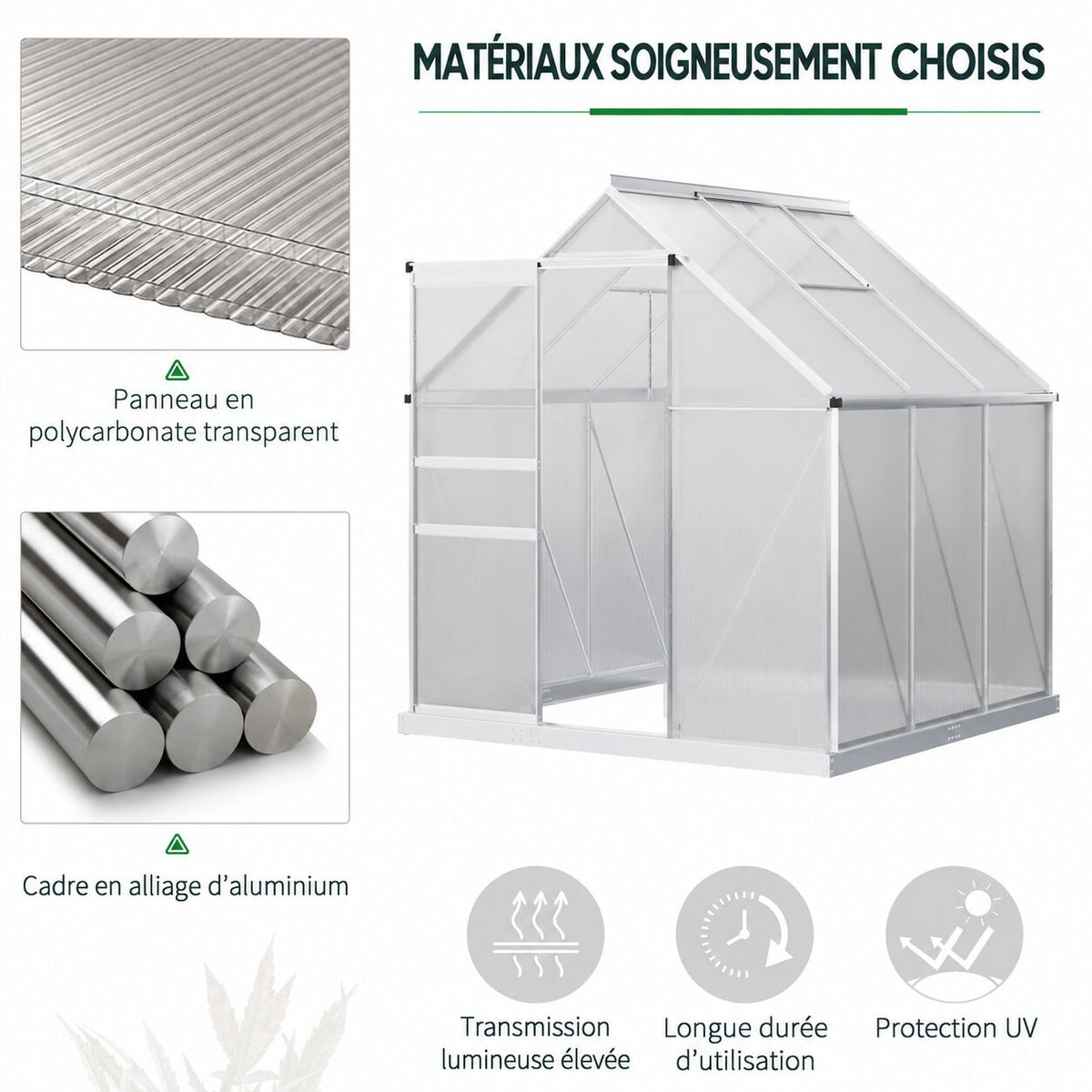 Panneaux en polycarbonate et profilés en aluminium de la serre
