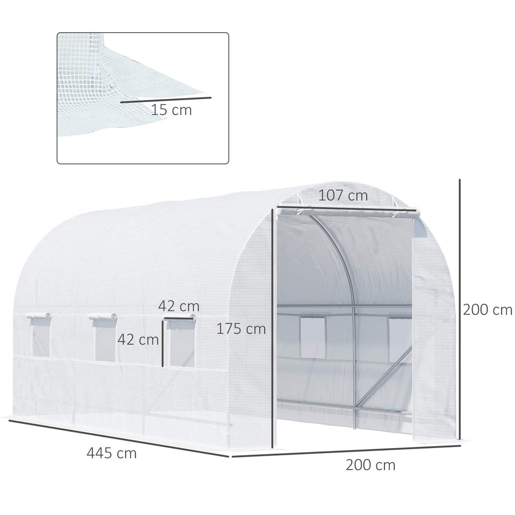 Dimensions de la serre tunnel blanche : 445 x 200 x 200 cm