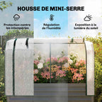 Housse translucide de la serre sur un bac potager gris fleuri