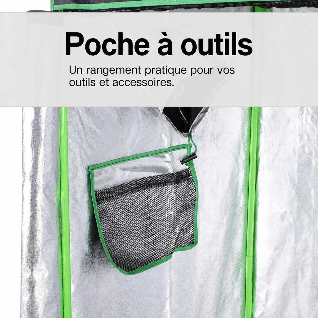Poche de rangement en filet sur la paroi réfléchissante de la chambre