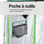 Poche de rangement en filet sur la paroi réfléchissante de la chambre