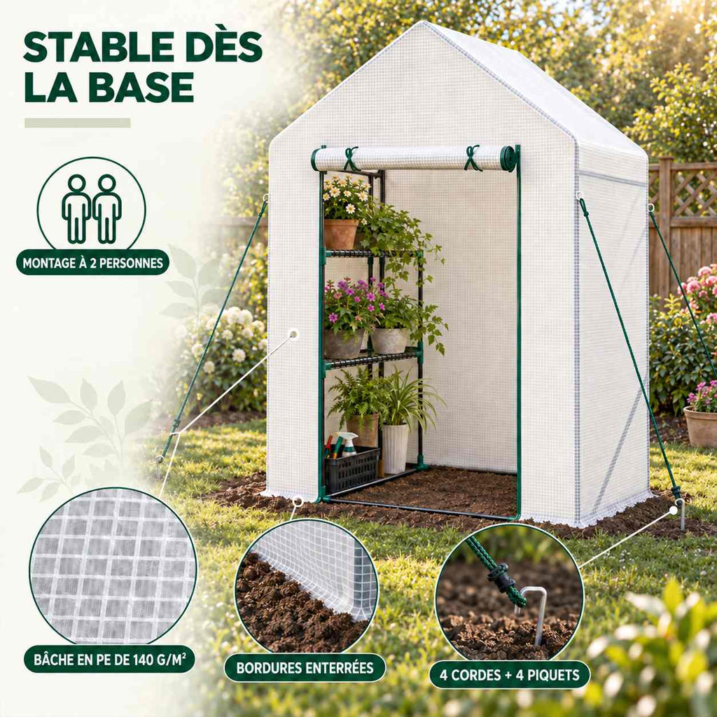 Serre blanche avec détails du haubanage et de la housse