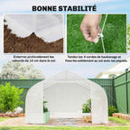 Serre tunnel blanche et détails des fixations au sol