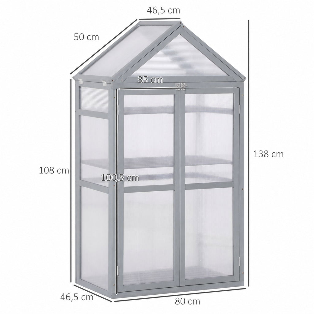 Dimensions de la serre en bois gris : 80 x 46,5 x 138 cm