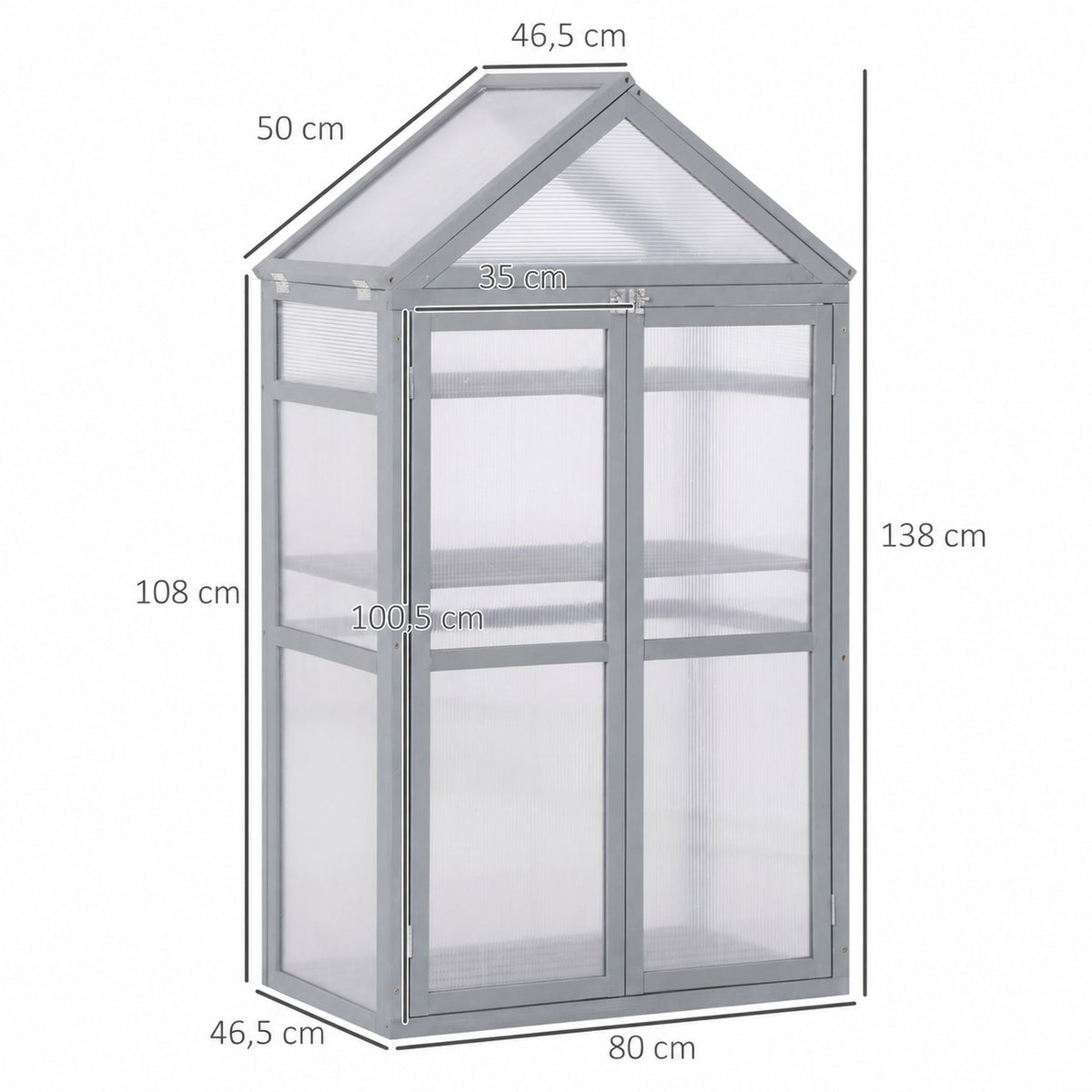 Dimensions de la serre en bois gris : 80 x 46,5 x 138 cm