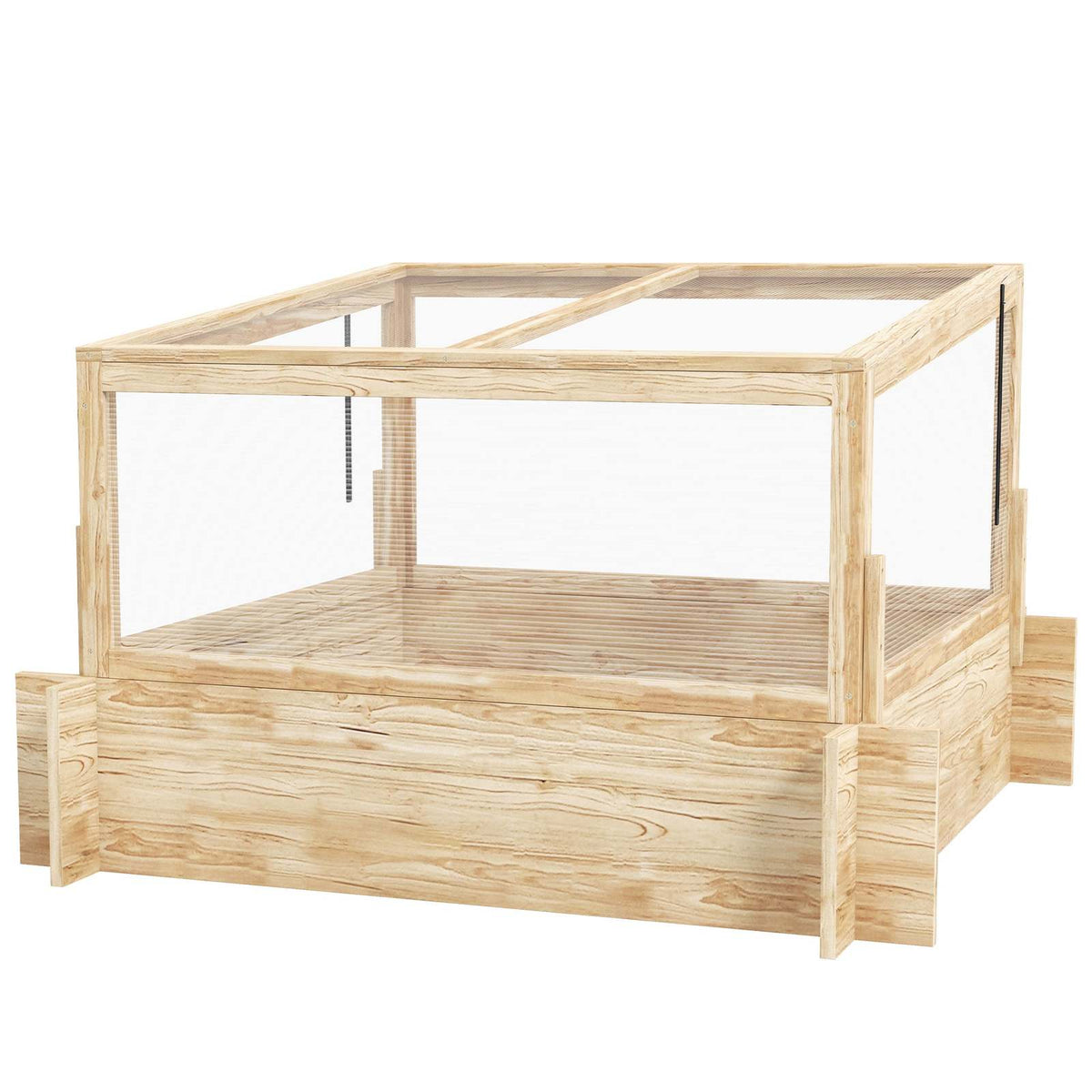Carré potager en bois avec serre transparente à toit incliné