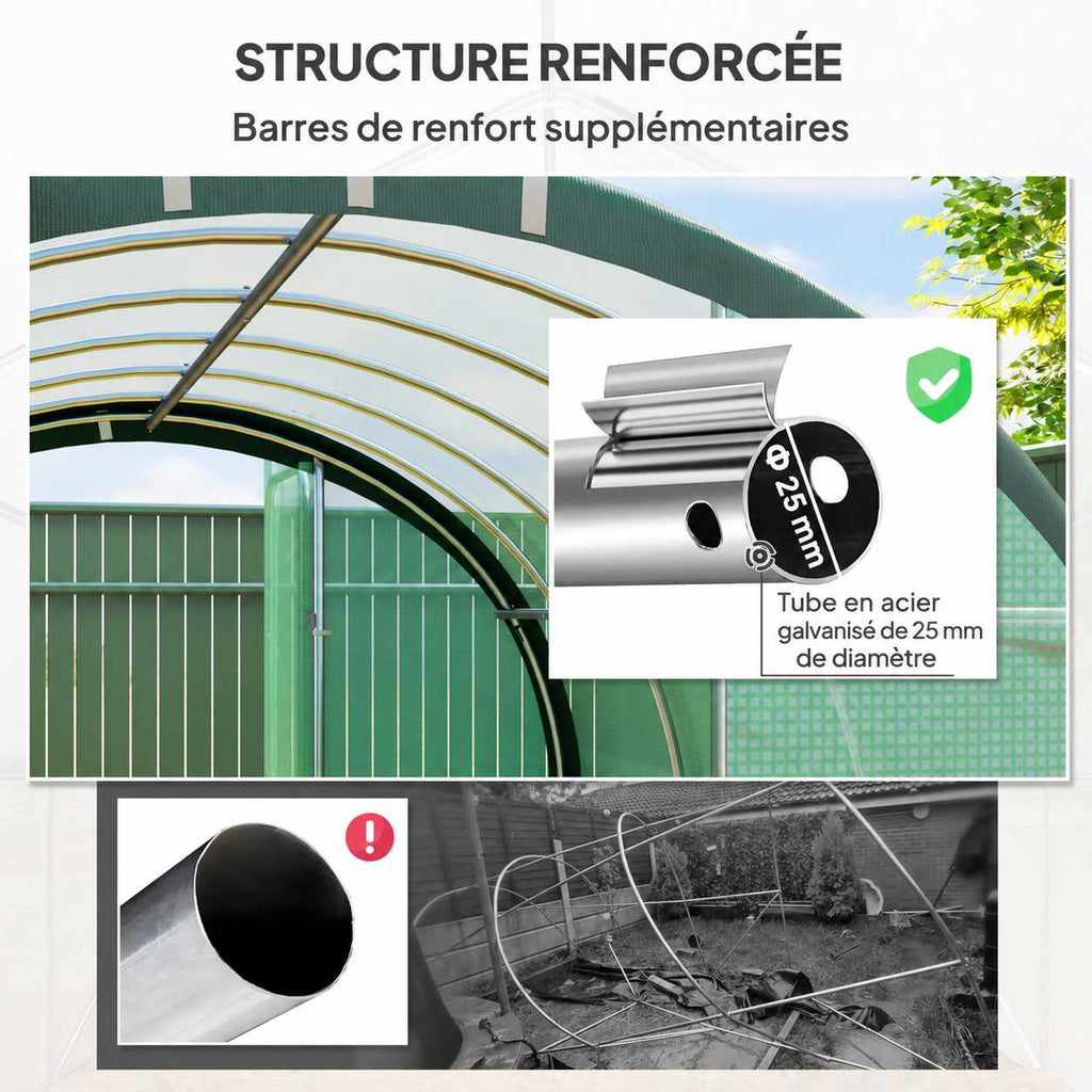Détails des arceaux et des tubes de renfort de la serre tunnel