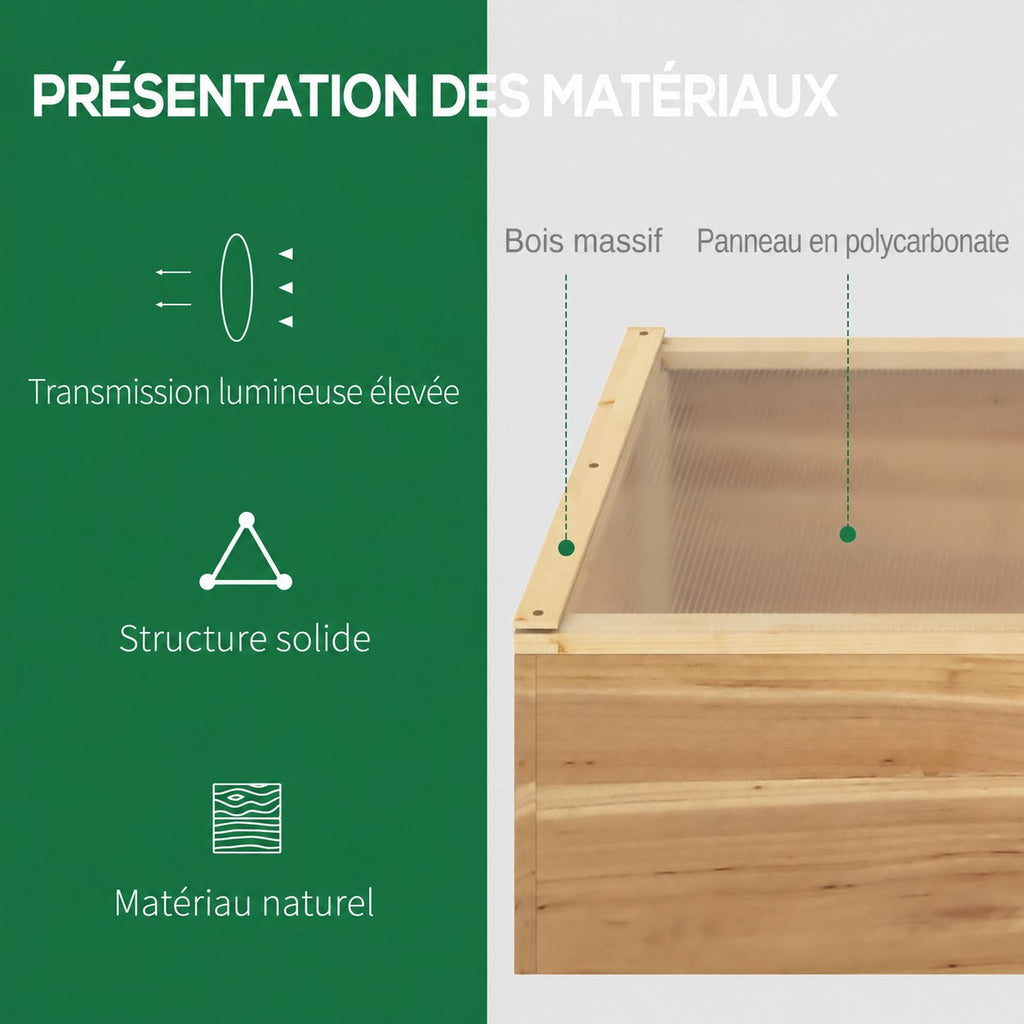 Présentation du cadre en bois et des panneaux du châssis de culture