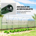 Abri à tomates avec détail d’un tube métallique