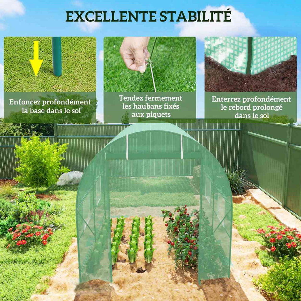 Serre verte au potager et présentation des fixations au sol