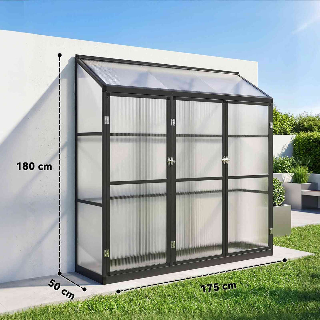 Dimensions de la serre adossée : 175 × 50 × 180 cm