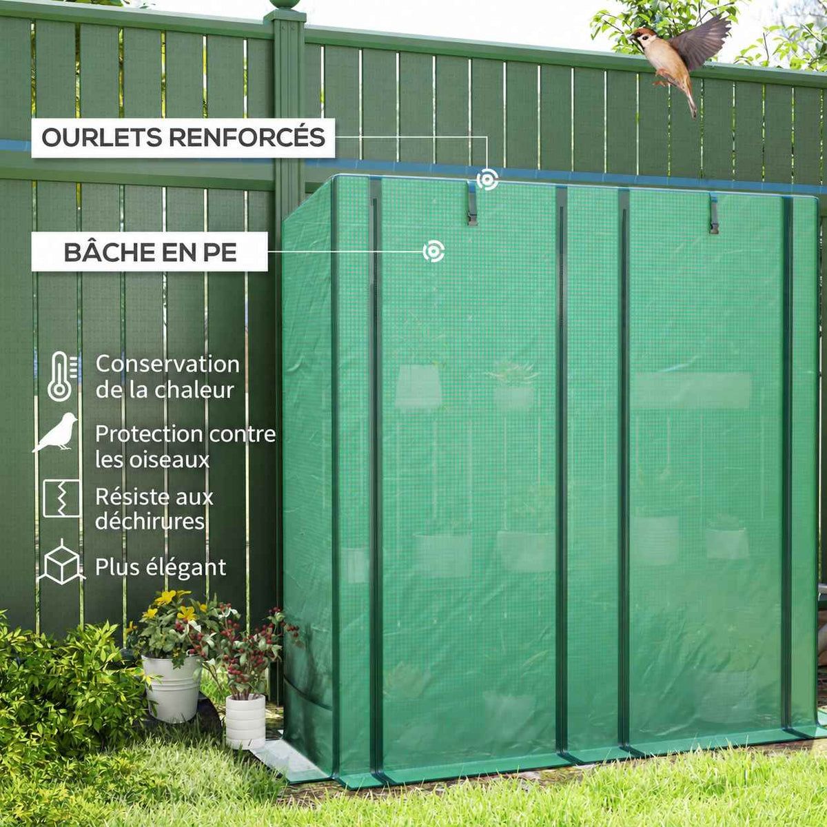 Serre verte fermée avec détails de la housse
