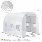 Dimensions de la bâche blanche pour serre tunnel : 300 x 200 x 200 cm