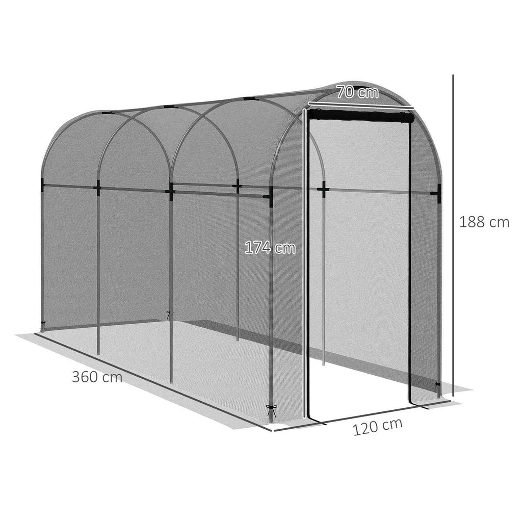 Dimensions de la cage fruitière : 360 × 120 × 188 cm