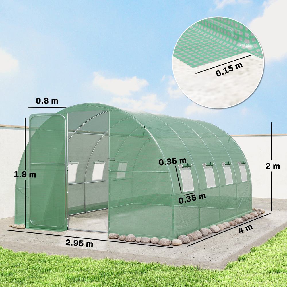 Dimensions de la serre tunnel verte : 4 × 2,95 × 2 m