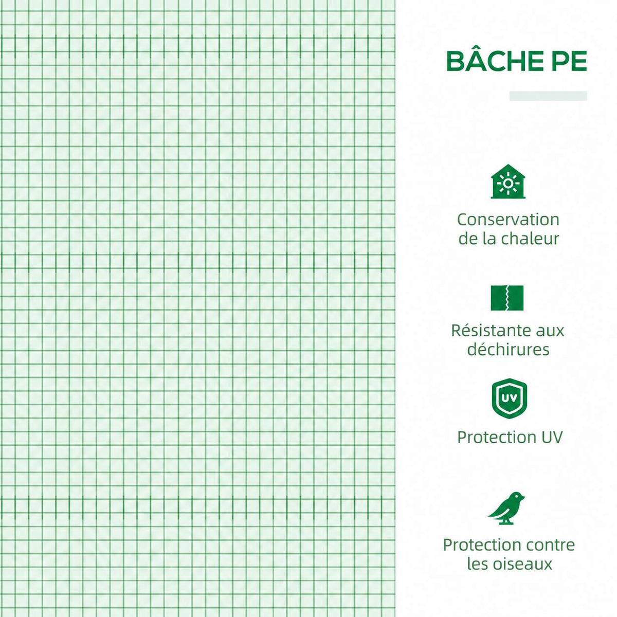 Quadrillage de la bâche verte de la mini-serre