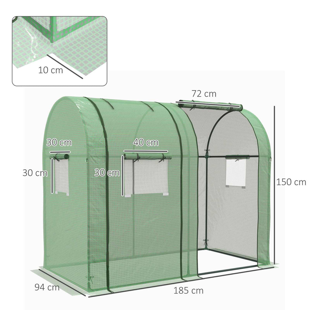 Dimensions de la serre verte : 185 × 94 × 150 cm