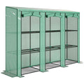 Large serre de balcon verte avec trois portes enroulées et étagères