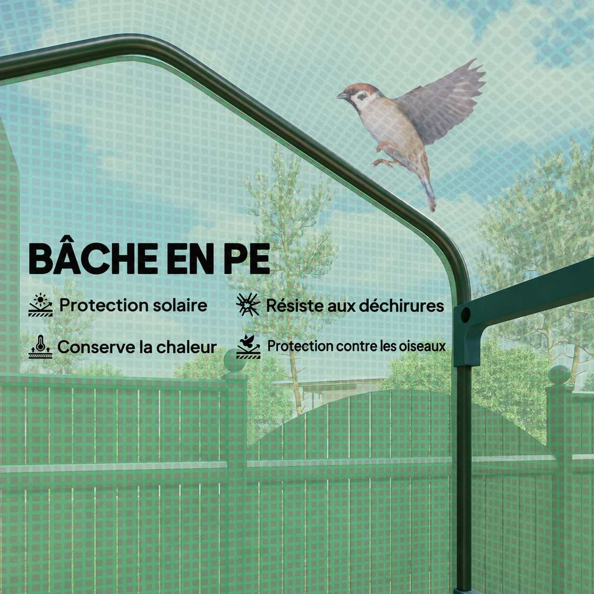 Gros plan intérieur de la housse verte et d’un raccord